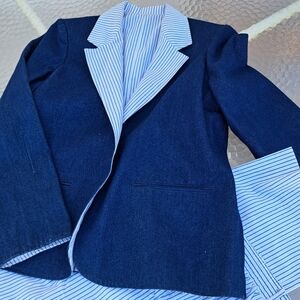 Vintage lady pant suit. Labeille 3 peice. 70.00 size M jacket. Blue and white